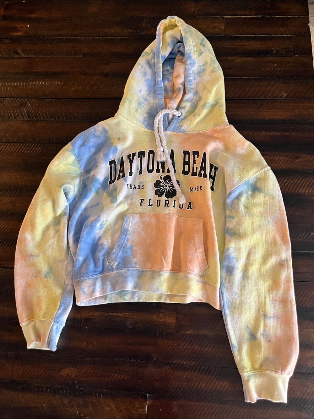 Exist Daytona Beach Florida Tie Dye Cropped Hoodie Women’s Large Pastel Y2K